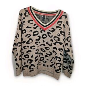Love Token Leopard Mohair Wool V-neck long sleeve knit sweater sz M Medium Red